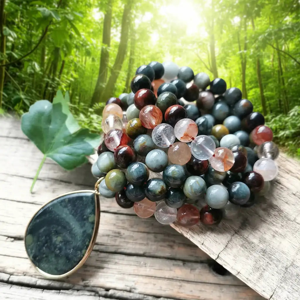 Red Tiger Eye Fire Quartz Mala Necklace
