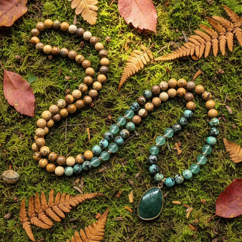African Turquoise Green Aventurine Mala Necklace