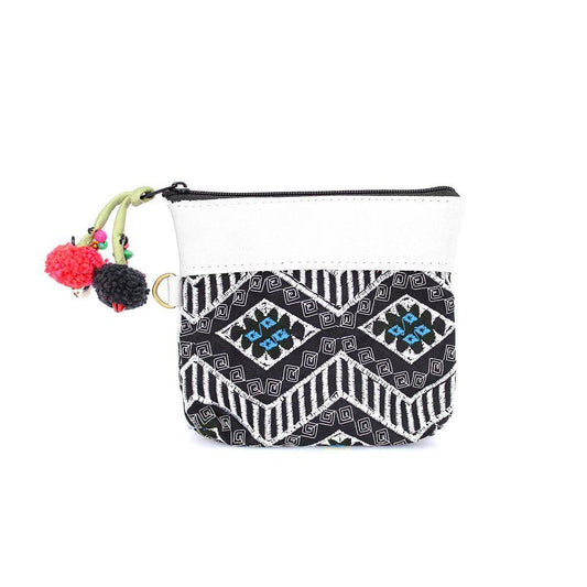 Geometric Leather Coin Purse wit Tassel - Thailand