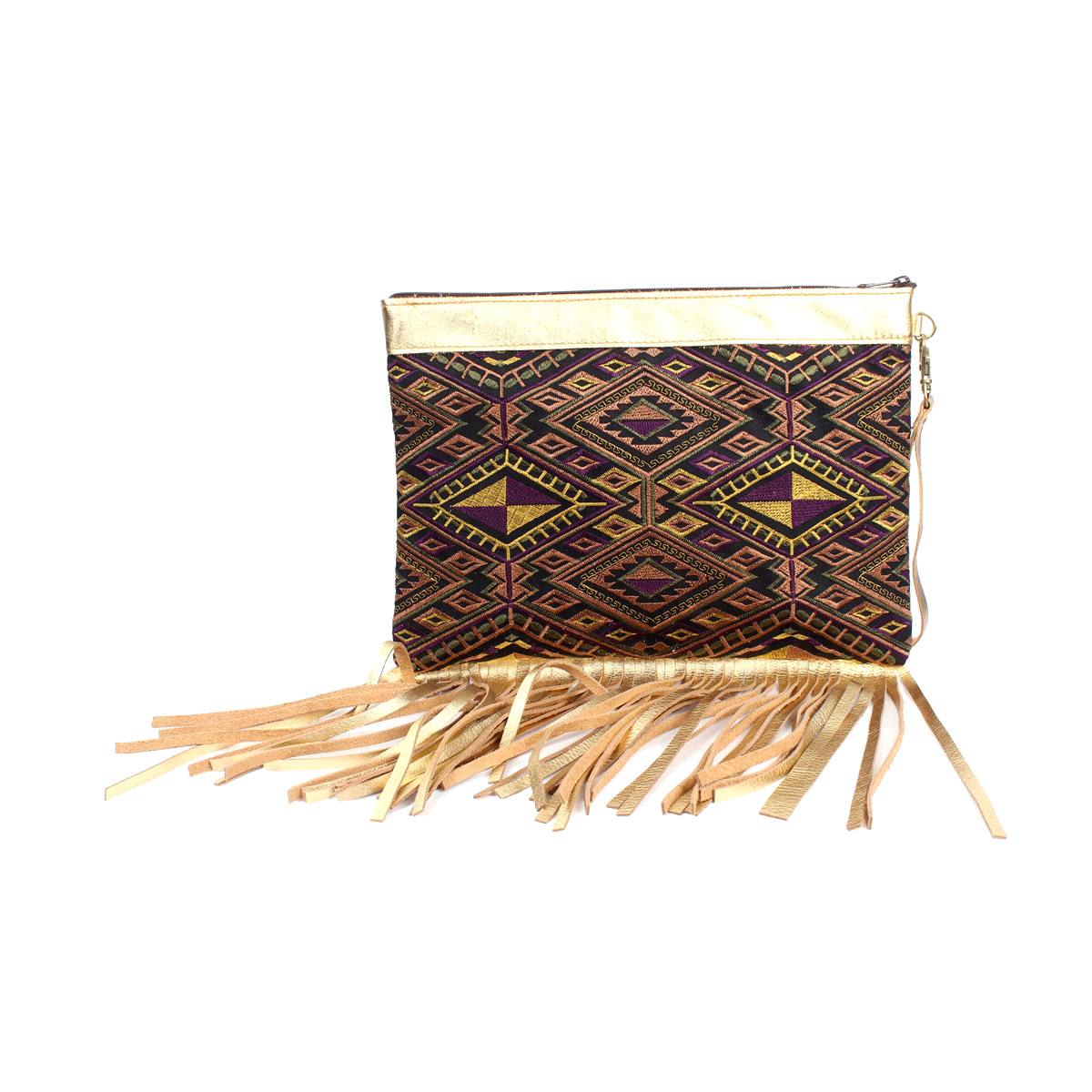 Metallic Leather & Embroidery Wristlet iPad | Tablet Bag - Thailand