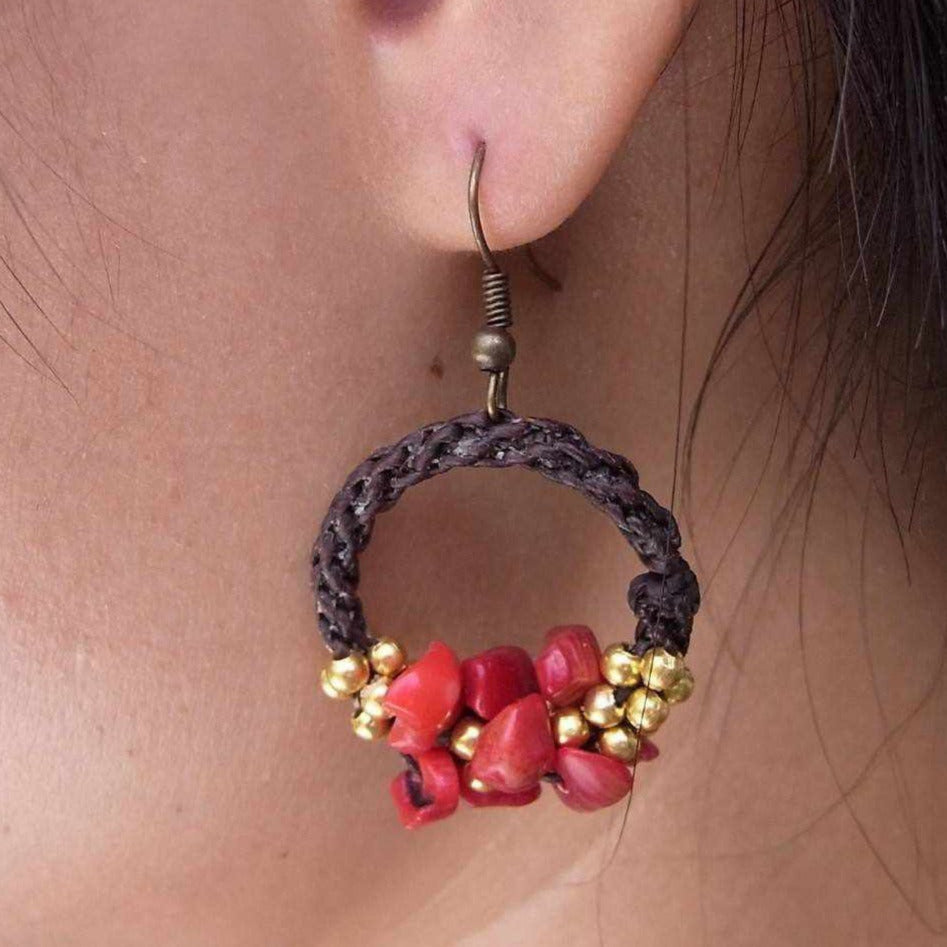 Neptune Wax Chord and Stone Earrings -Thailand
