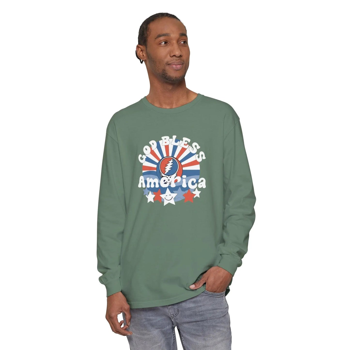 God Bless America Vineyard Collection Garment-Dyed Long Sleeve T-Shirt