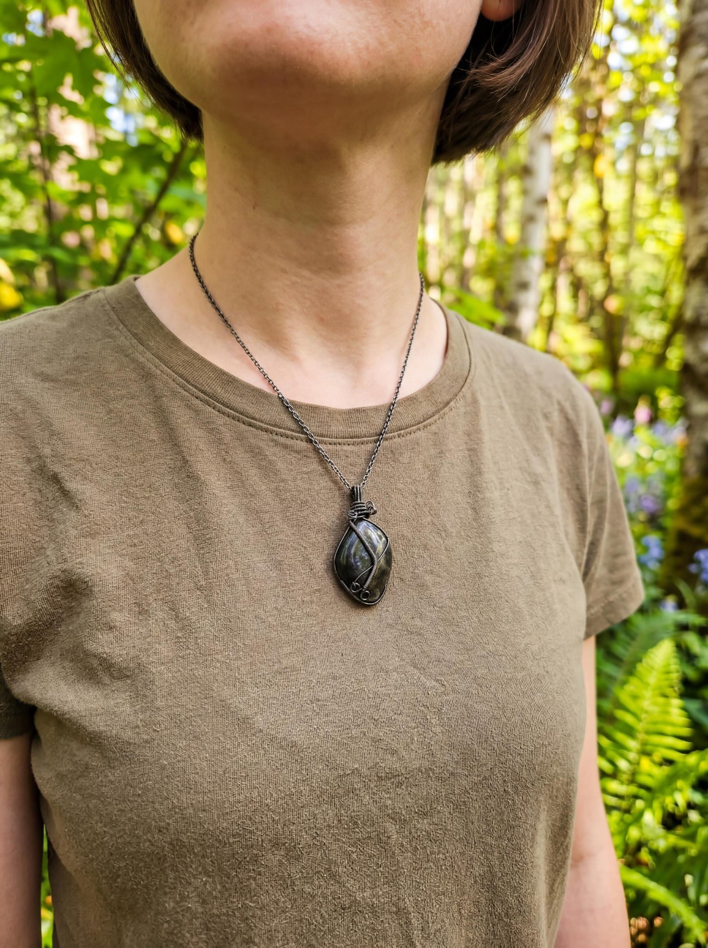Wire Wrapped Obsidian Root Pendant – Black Crystal Necklace, Handmade Dark Gemstone Jewelry, Grounding Stone