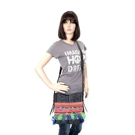 Indigo Batik Leather Crossbody Bag - Thailand