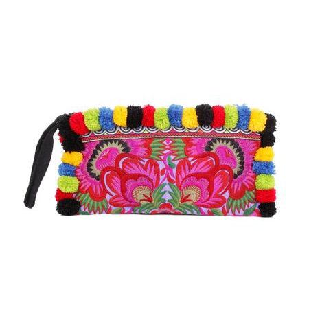 Rocio Multi-Color Pom Pom Wristlet Bag - Thailand