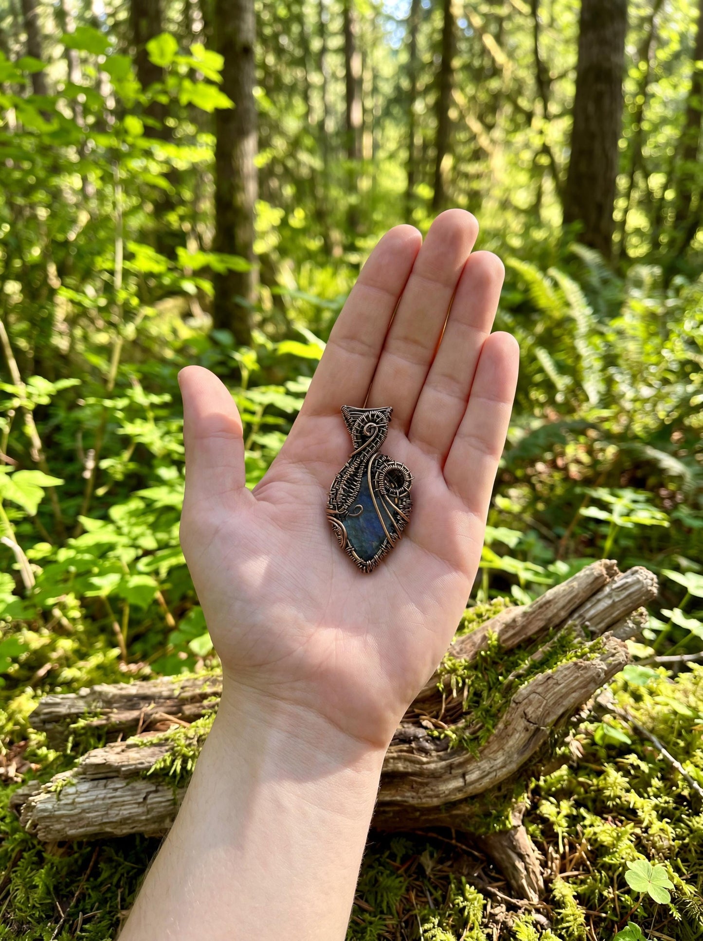 Eclipse Sigil Pendant | Wire Wrapped Labradorite Necklace | Arcane Forest Statement Piece