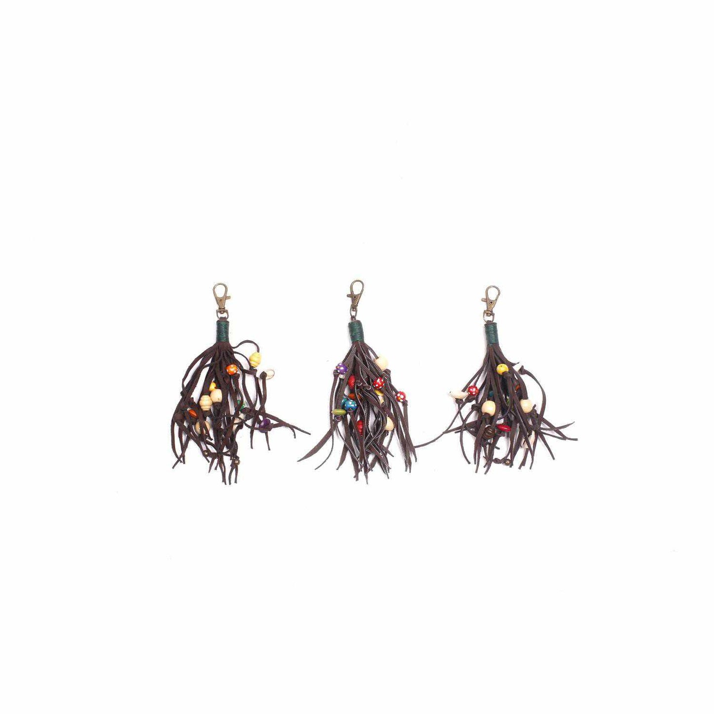 Lotus Beaded Boho Leather Tassel Charm | Zipper Pull | Handmade in Thailand