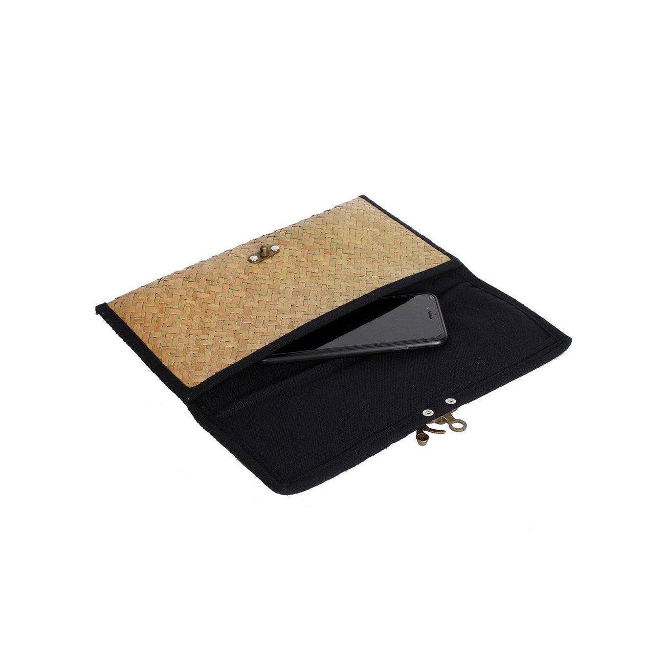 Boho Rattan Clutch with Vintage Embroidery - Thailand