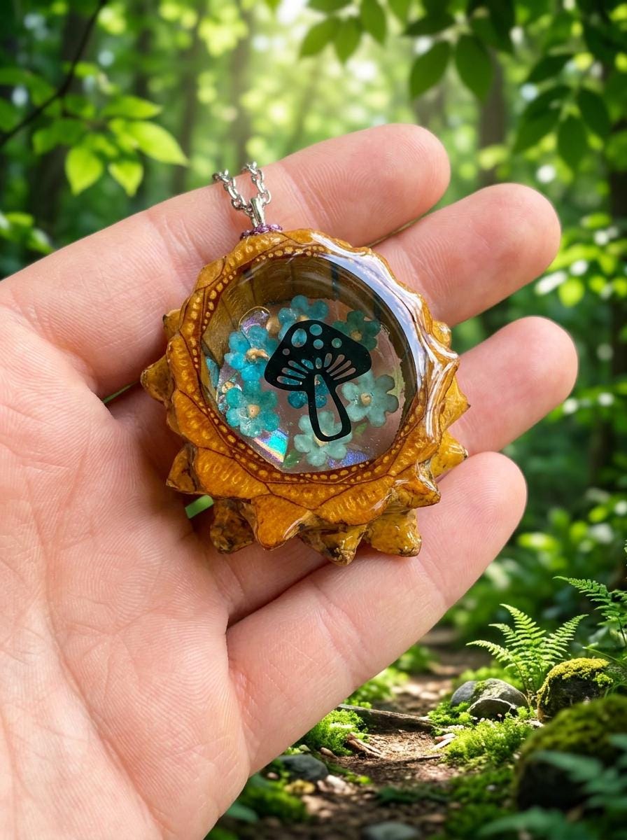 Flowers and Shroom Pinecone Charm