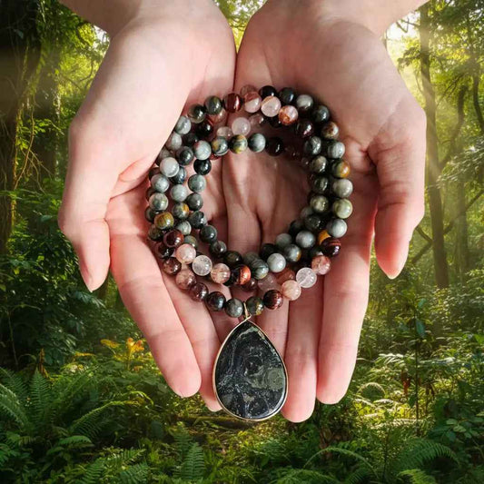 Red Tiger Eye Fire Quartz Mala Necklace