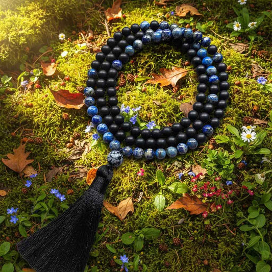 Lapis Lazuli Onyx Obsidian Mala Necklace