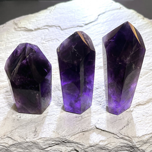 Large Dark Amethyst Crystal Faceted Standing Tower Carving