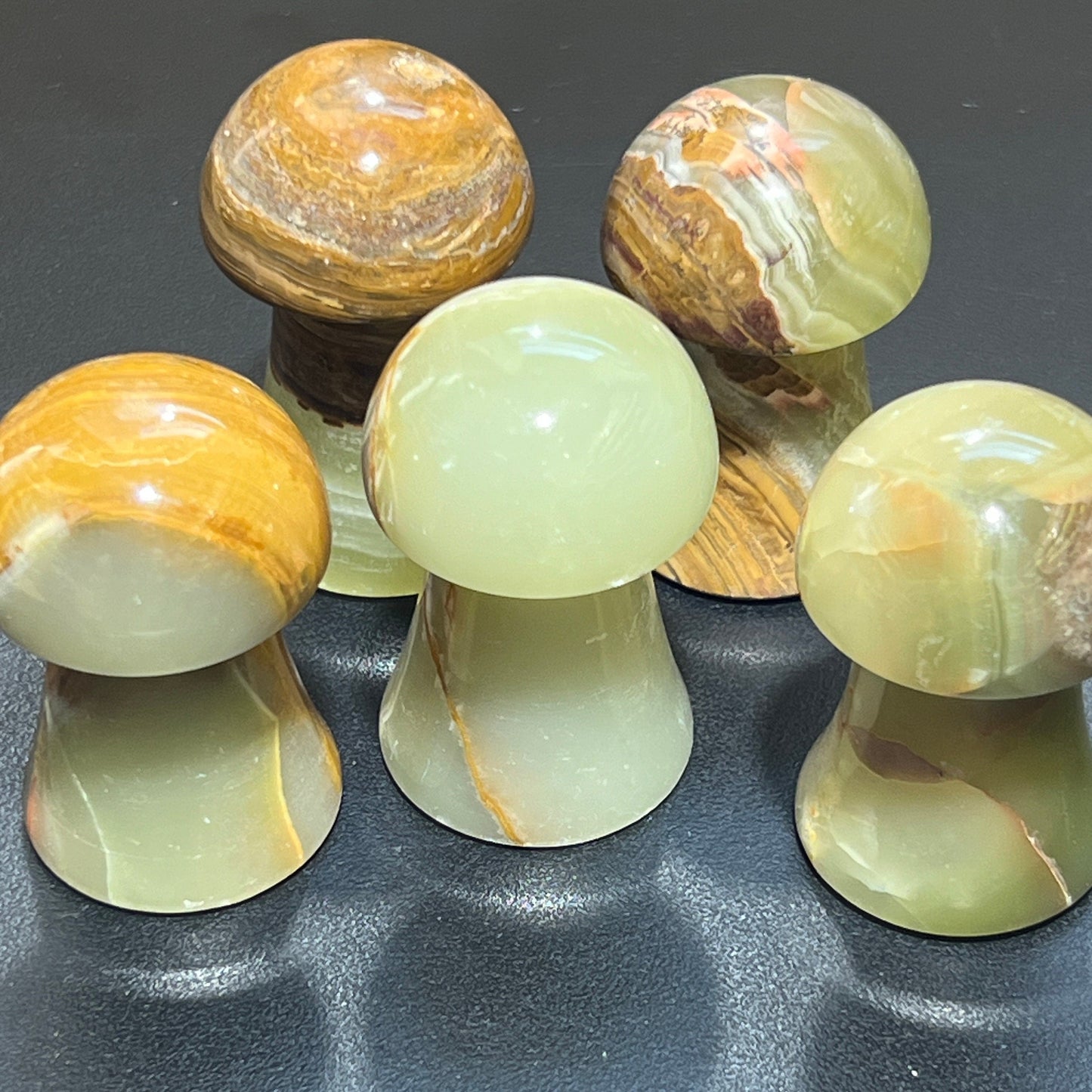 Green Banded Calcite Mushroon Crystal Carving