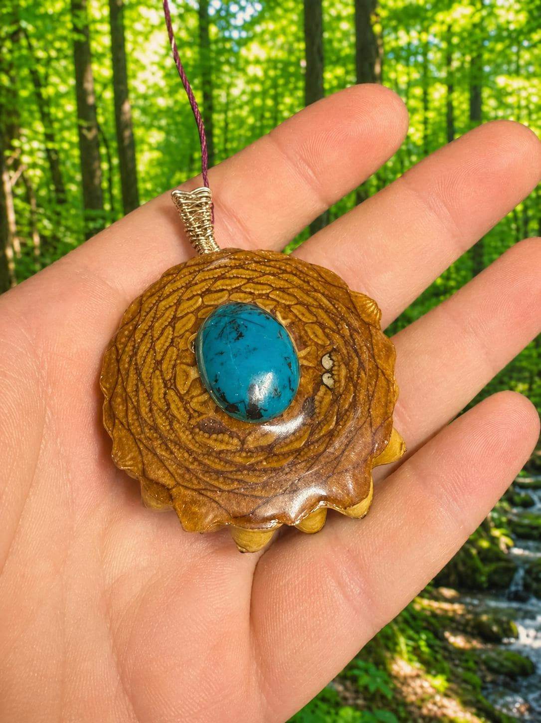 Chrysocolla Pinecone Pendant | Handmade PNW Jewelry | #55