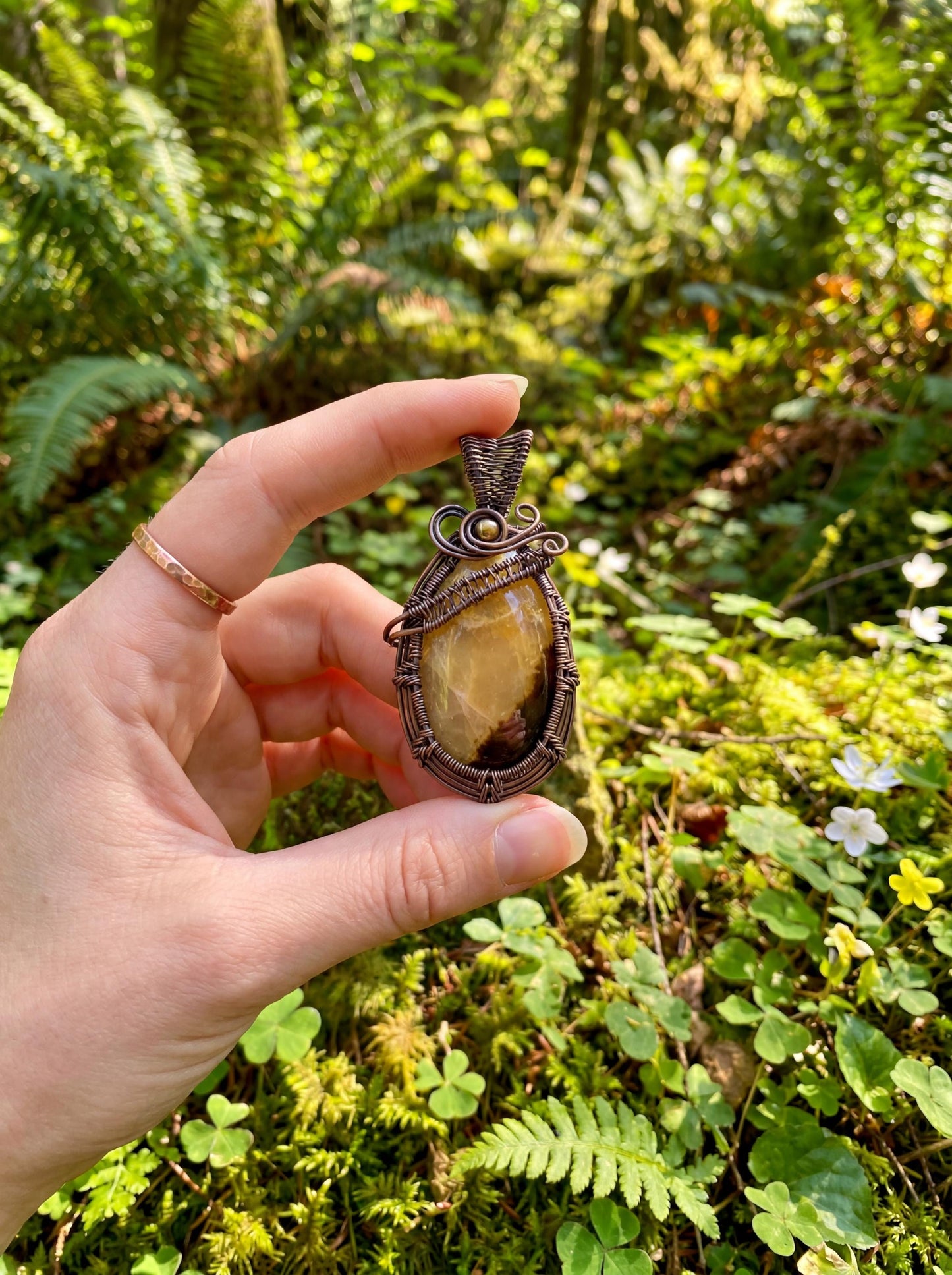 Wire Wrapped Emberwood Spirit Agate Pendant
