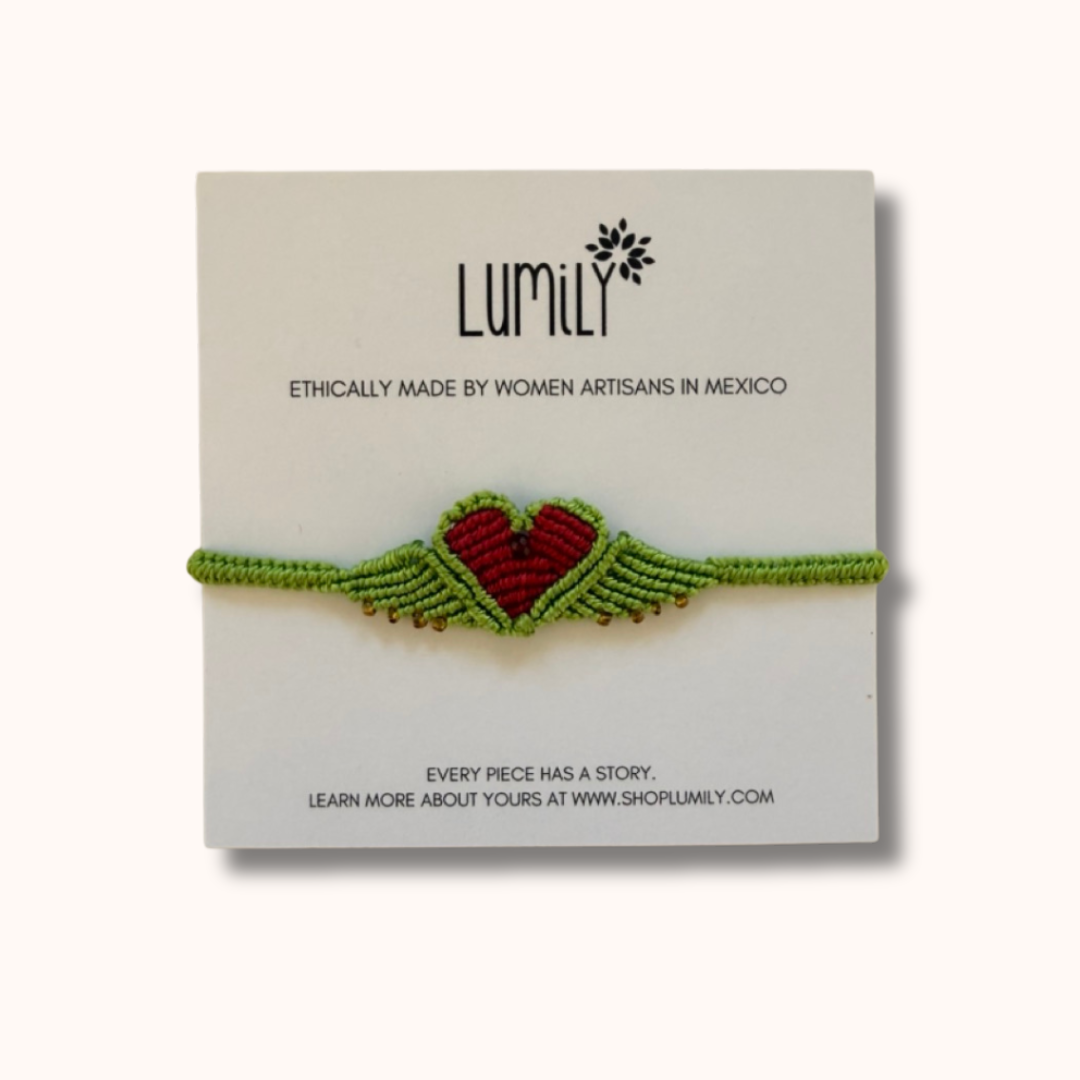 Macrame Woven Heart Wings Pull String Bracelet - Mexico