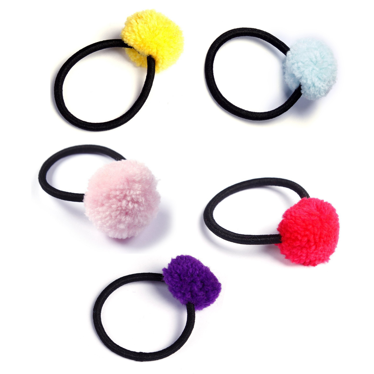 Pom Pom Hair Tie - 6 Pack Assorted - Thailand