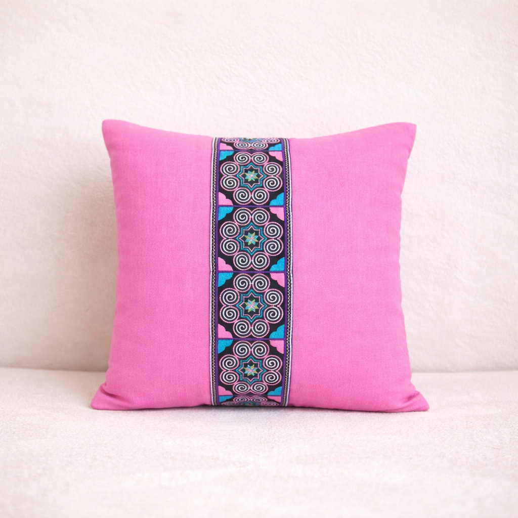 Spiral Star Hmong Embroidered Pillow Cover - Thailand