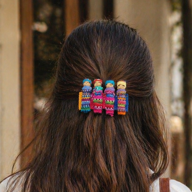 Handmade Worry Doll Boho Hair Clip - Guatemala