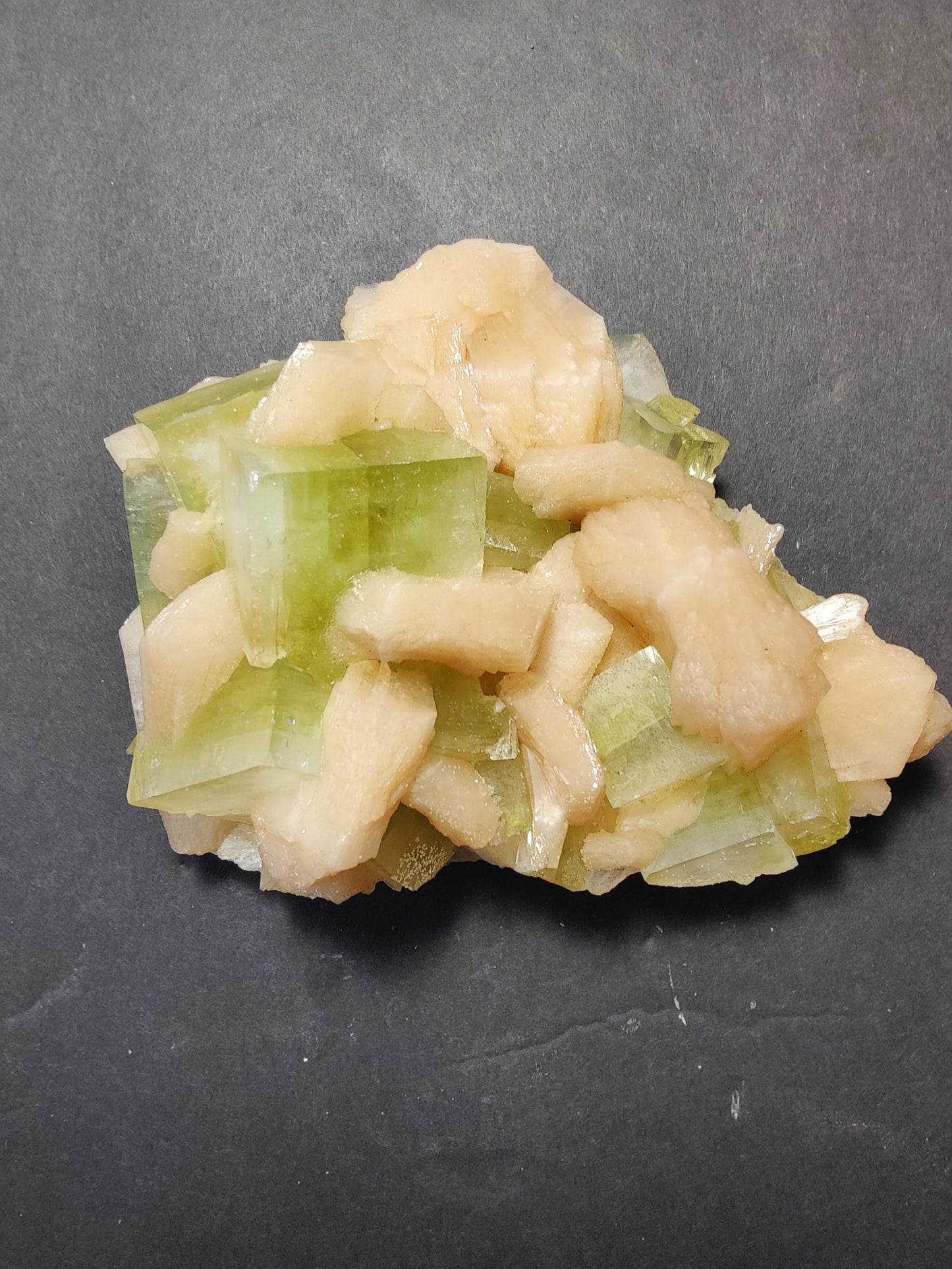 Green Apophyllite Cubes with Peach Stilbite Specimen 449g