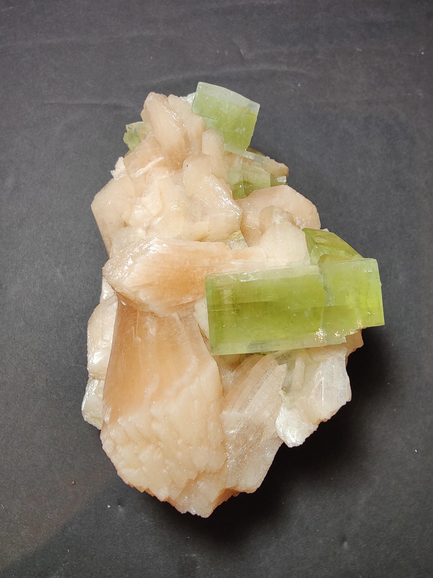 Green Apophyllite Cubes with Peach Stilbite Specimen 717g