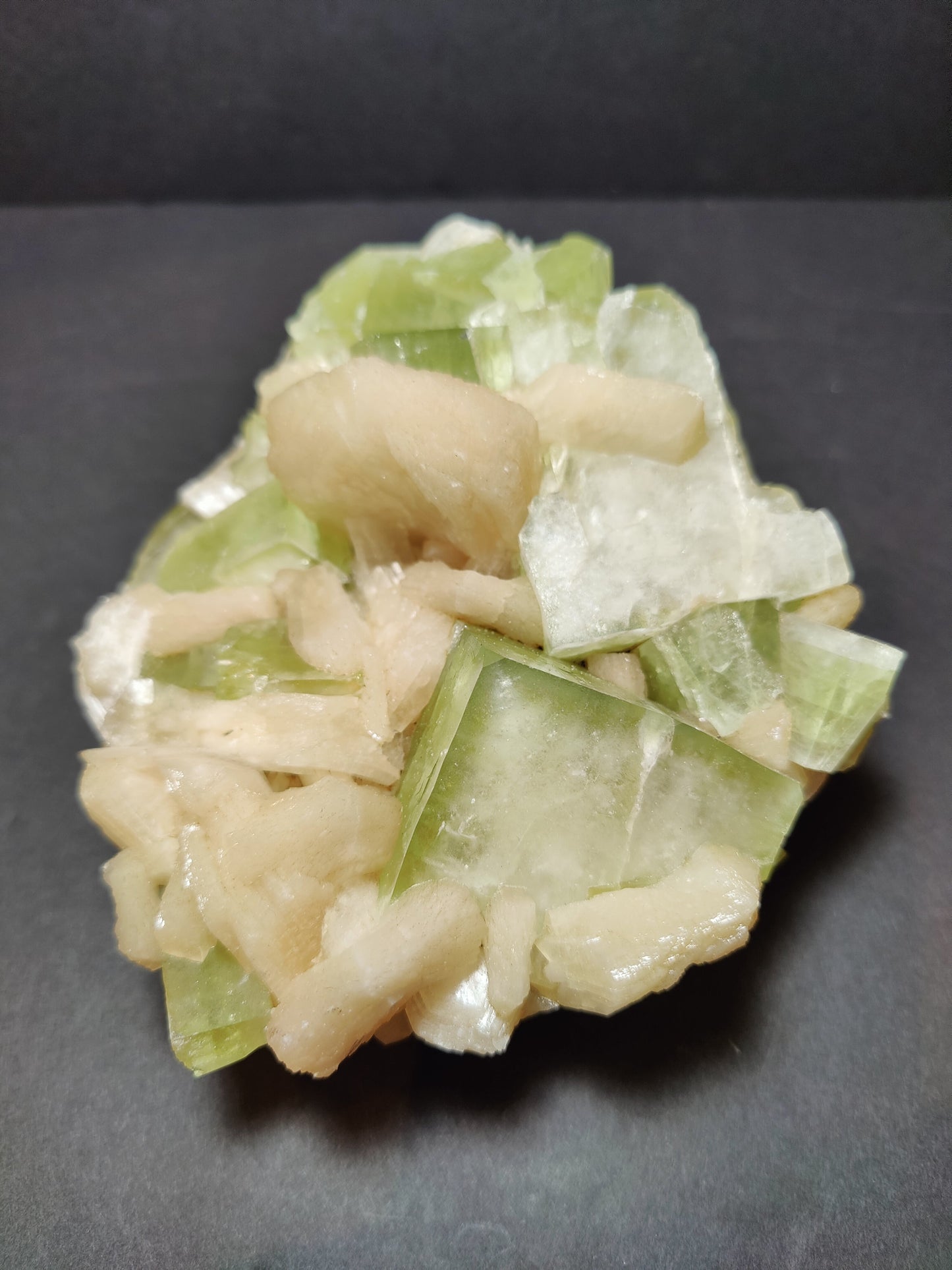 Green Apophyllite Cubes with Peach Stilbite Specimen 931g