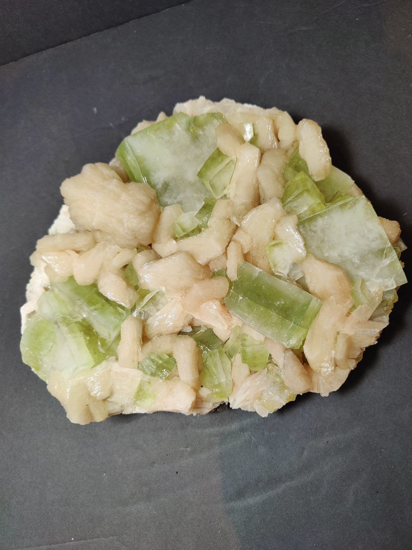 Green Apophyllite Cubes with Peach Stilbite Specimen 1,784g