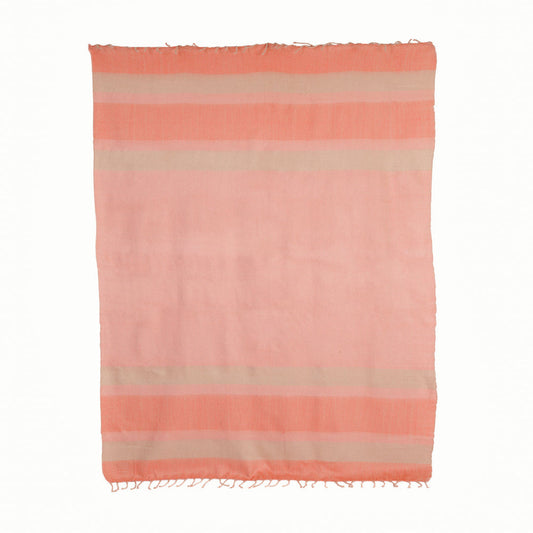 Handwoven Alpaca Throw Blanket From Ecuador - Faded Coral with Braided Fringe - Kallpa Collection