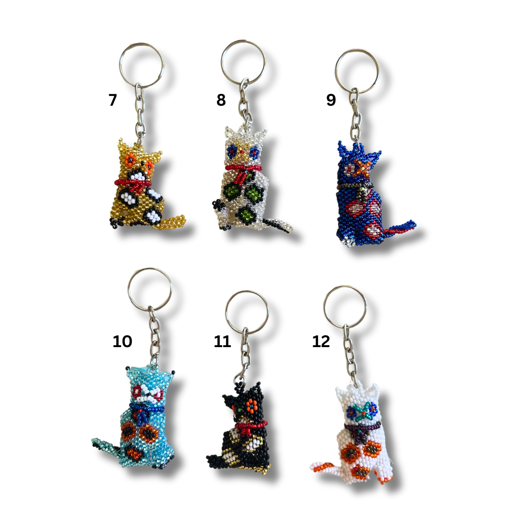 Cat Seed Bead Handcrafted Key Chain - Guatemala