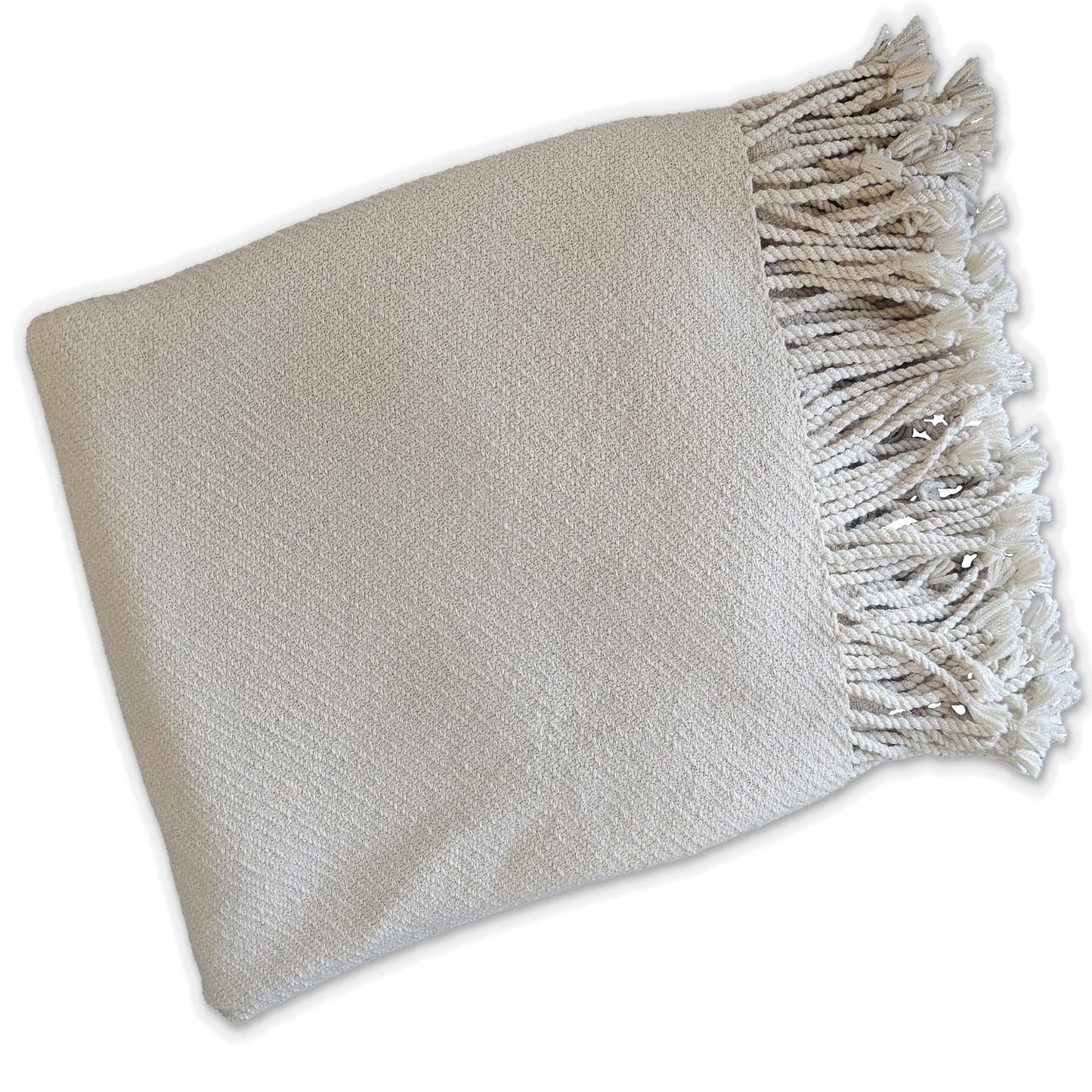 Handloomed Undyed Baby Alpaca & Peruvian Pima Cotton Ivory Throw Blanket From Peru - Kulsi Collection