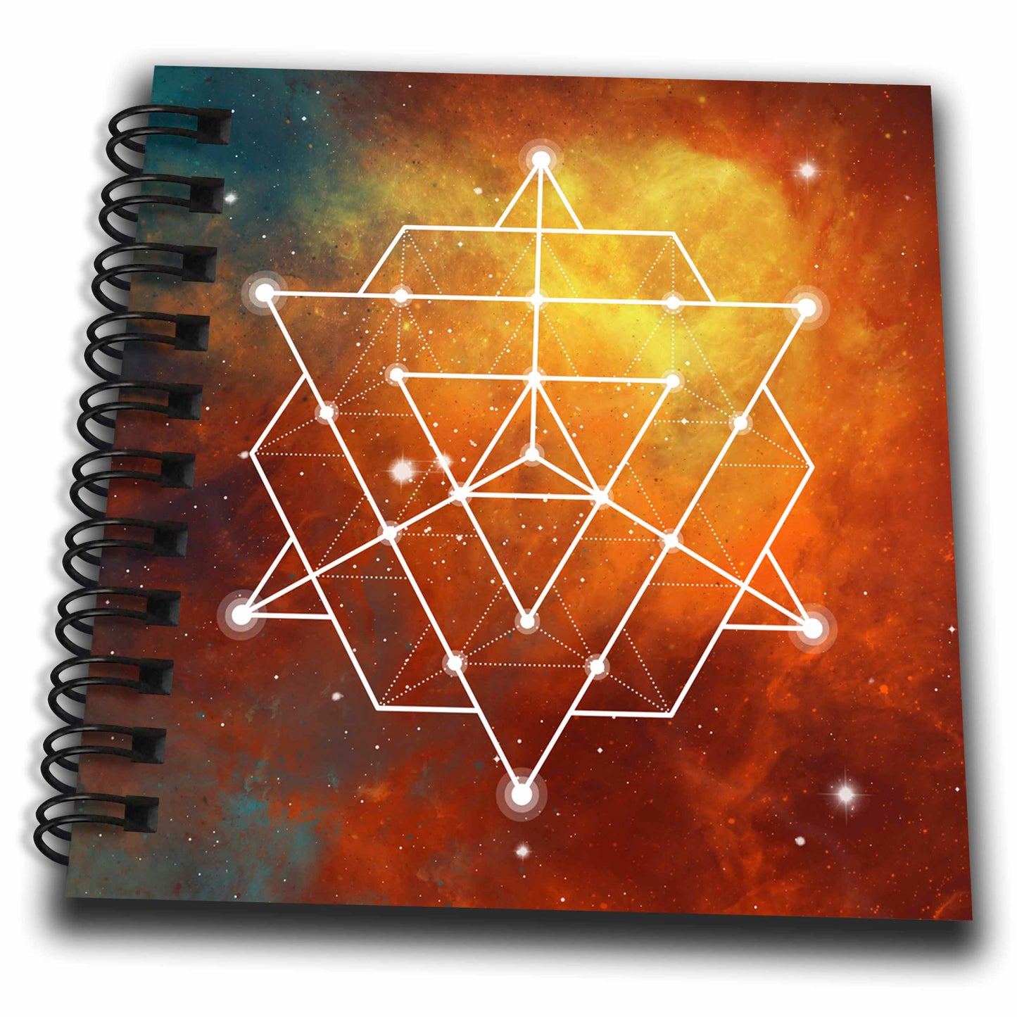 3dRose Anne Marie Baugh - Sacred Geometry - Sacred Triangles Geometry On A Bright Orange Galaxy Background - Drawing Books (db_254918)
