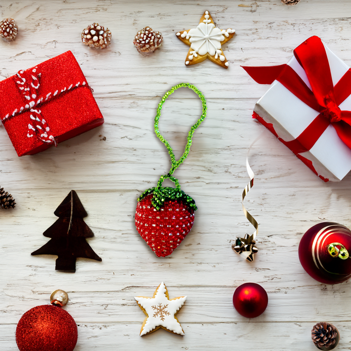 Strawberry Seed Bead Handmade Ornament - Guatemala