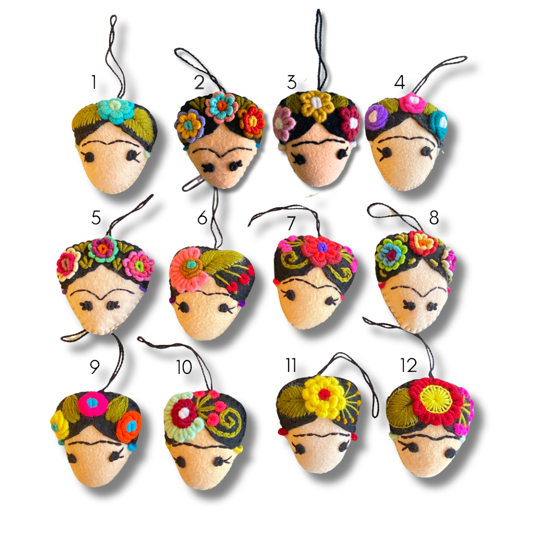 Frida Kahlo Felted Embroidered Handmade Ornament - Mexico