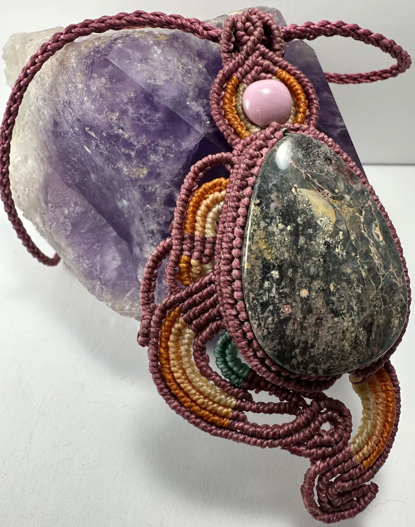 Handmade Rhodonite Macrame Necklace