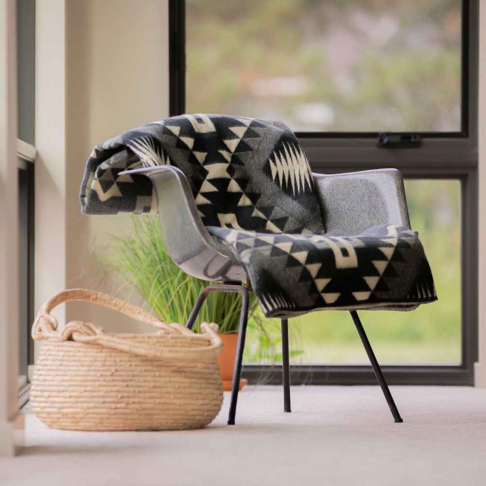 Handwoven Reversible Interlocking Lines Gray Black & Cream Alpaca Throw Blanket - Yachana Collection