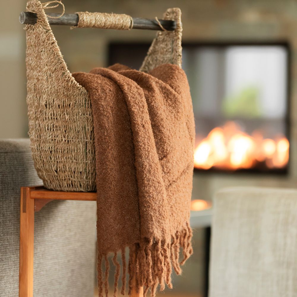 Handloomed Alpaca Throw Blanket Bouclé Cacao Brown From Peru