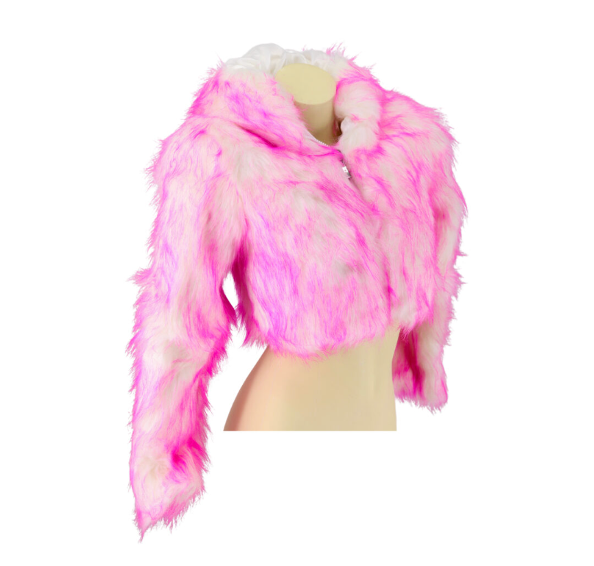 Pink Cropped LED Light Up Faux Fur Coat