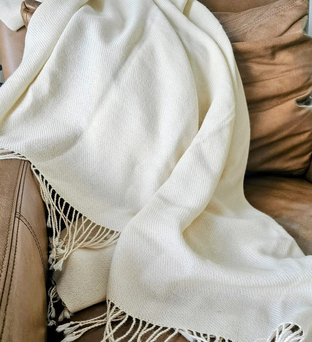 Handloomed Undyed Ivory 100% Baby Alpaca Throw Blanket From Peru - Wasi Collection