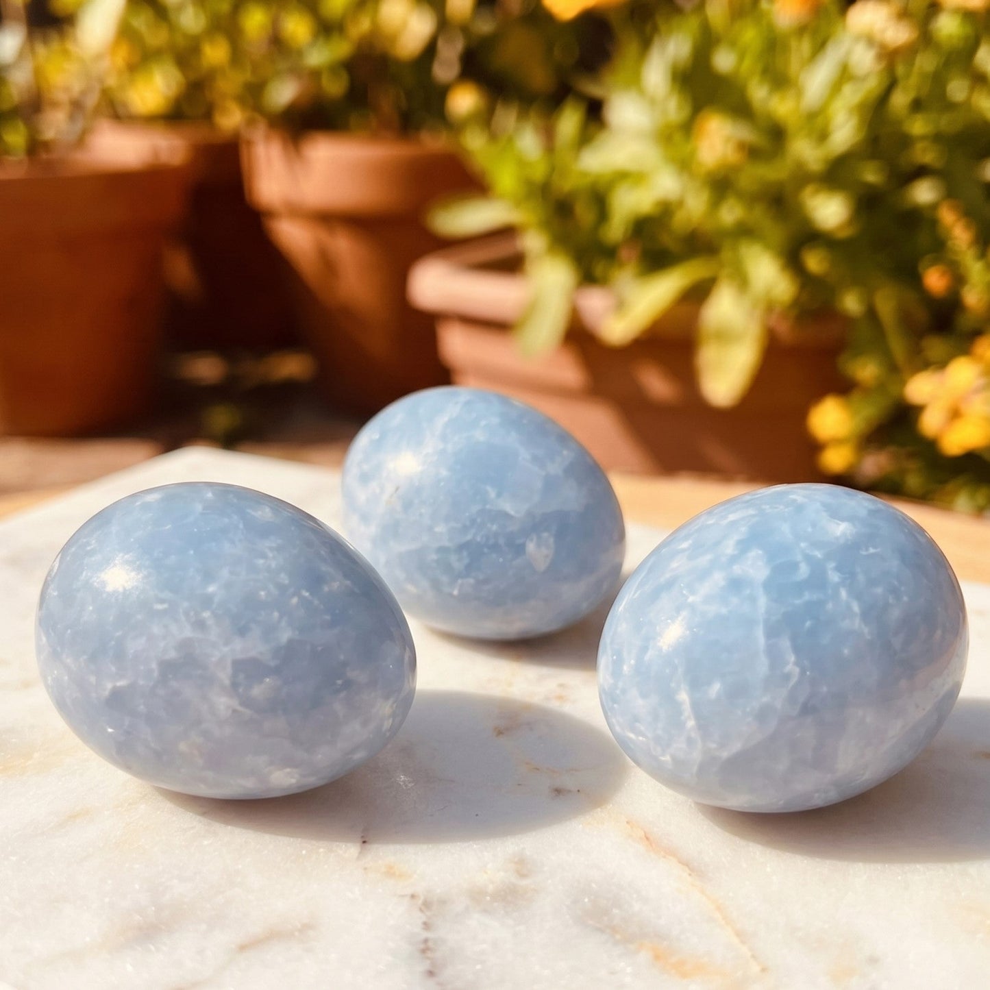 Blue Calcite Crystal Egg Carving