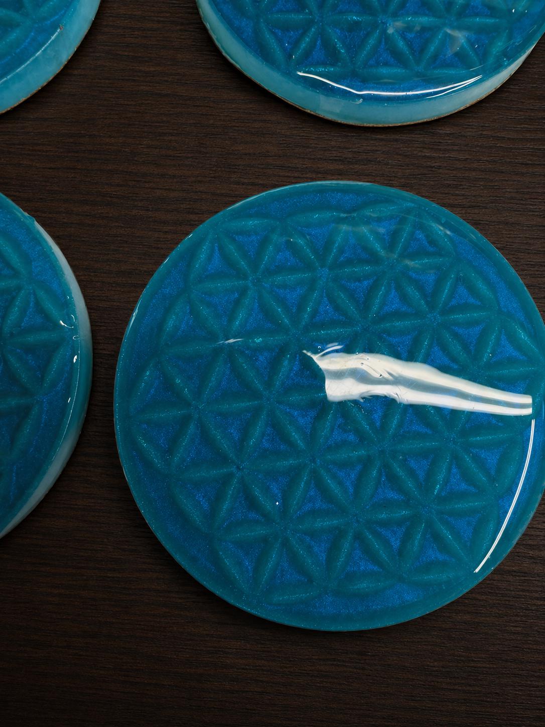 Flower of Life Resin Coasters | Teal Blue Sacred Geometry Drinkware