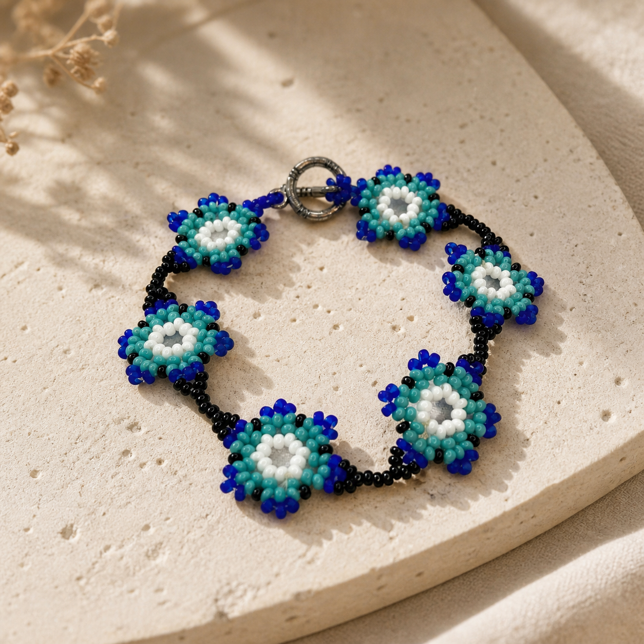 Flower Beaded Bracelet with Clasp - Guatemala