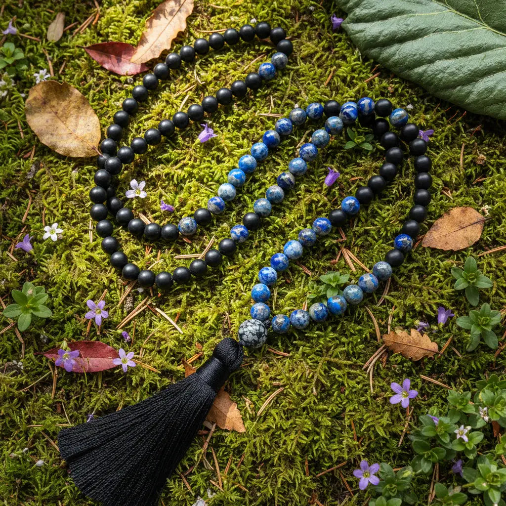 Lapis Lazuli Onyx Obsidian Mala Necklace