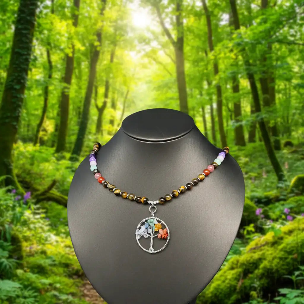 Tree of Life Pendant Natural Stone Beaded Necklace - CS