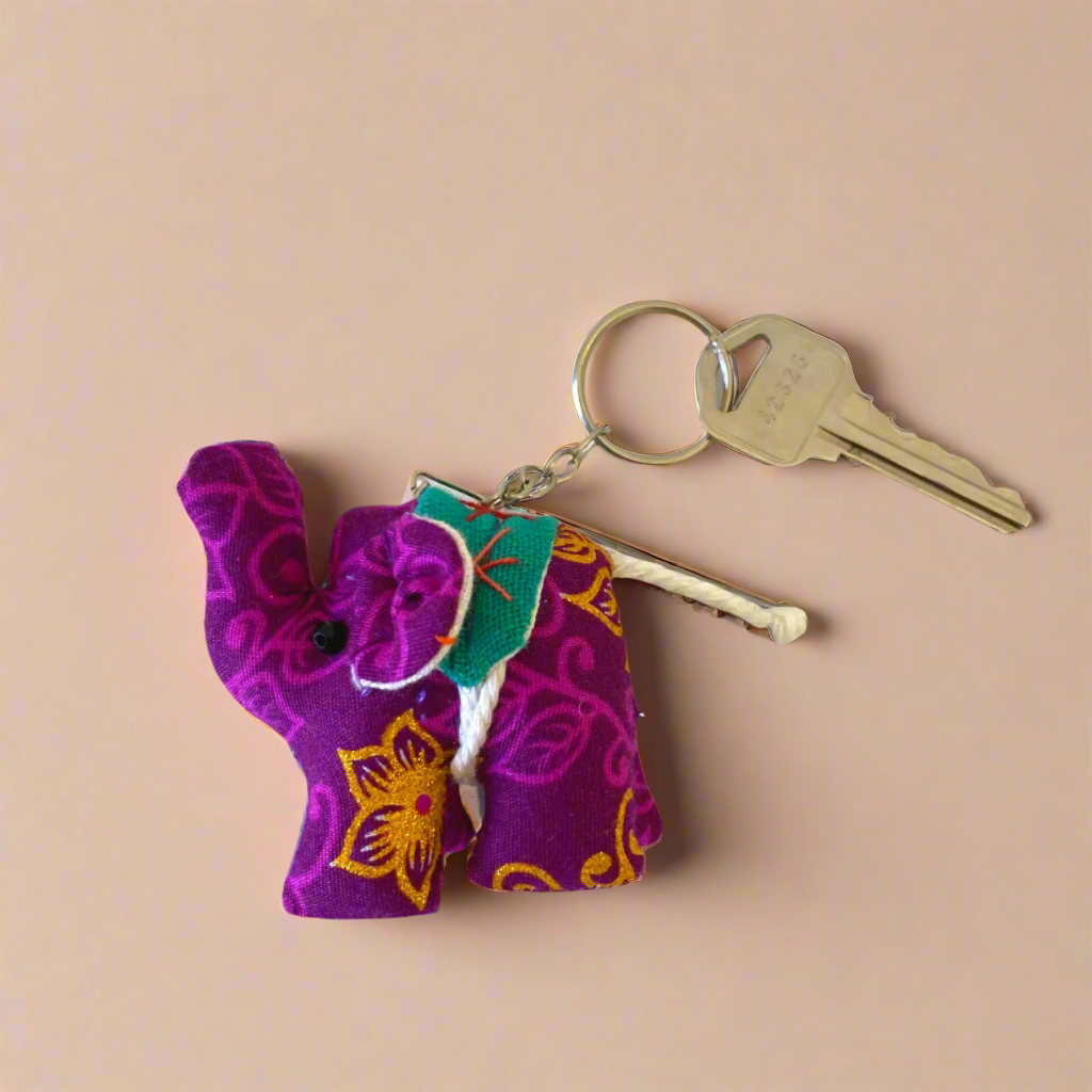 Elephant Textile Keychain | Handmade Zipper Pull from Upcycled Fabric | Thailand