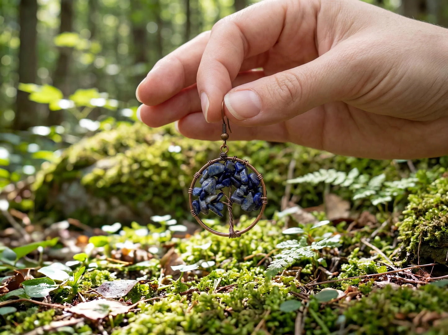 Wire Wrapped Tree of Life Earrings ā Lapis Lazuli Boho Dangle Earrings ā Handmade Crystal Jewelry Gift for Her