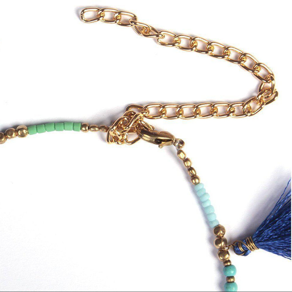Penelope Turquoise Beaded Tassel Anklet | Handmade - Thailand