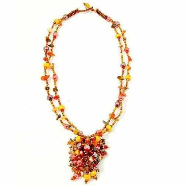 Roxana Czech Glass Beaded Fringe Pendant Necklace – Guatemala