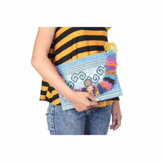 Vintage Clutch With Multi Colored Fringe - Thailand