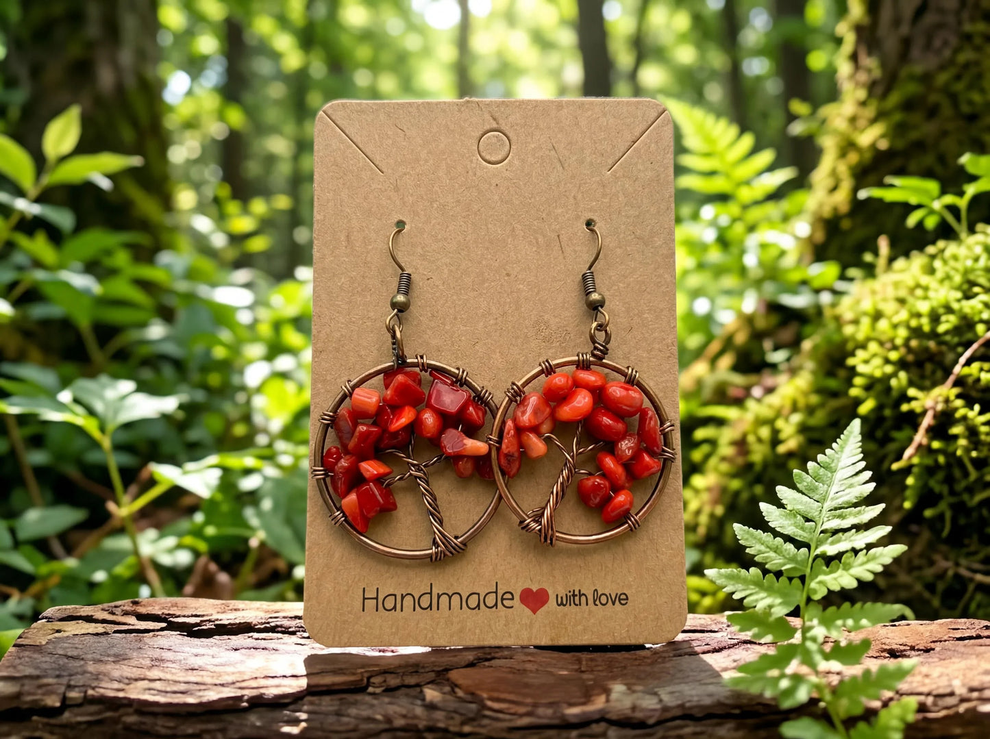 Wire Wrapped Tree of Life Earrings – Red Jasper Boho Dangle Earrings – Handmade Statement Jewelry Gift for Her