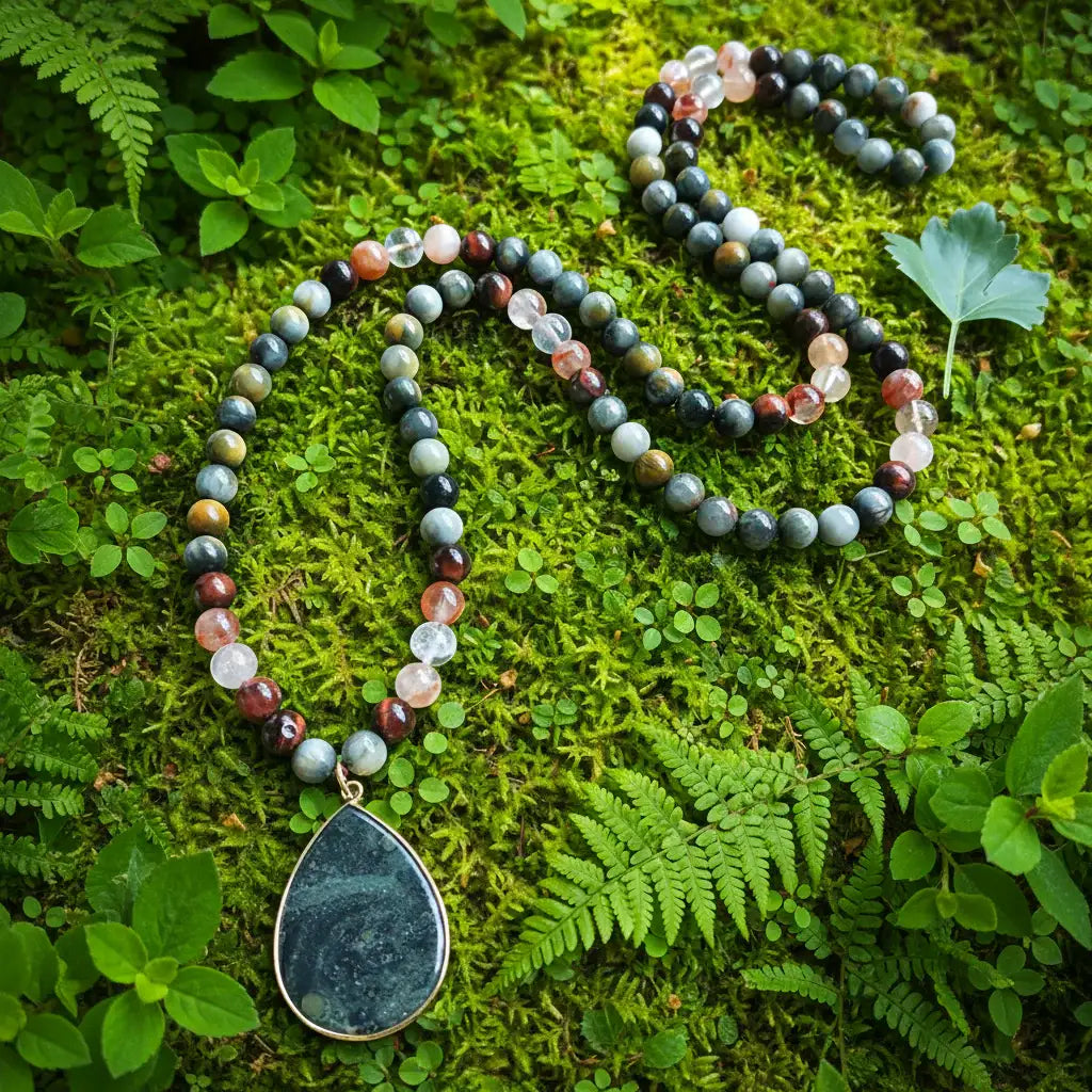 Red Tiger Eye Fire Quartz Mala Necklace
